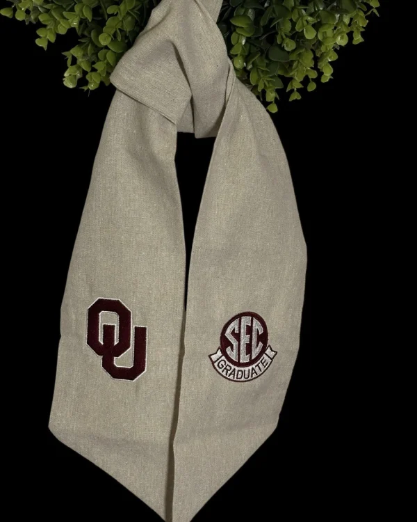 University of Oklahoma (OU) Cotton Wreath Sash (2 Logos) 40k Stitch SEC Graduate