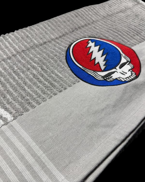 Grateful Dead Golf Caddy Towel / 44in x 24in (40k Stitches) Gray w/White Stripes