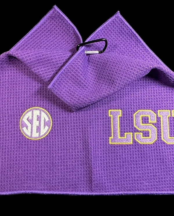 LSU (2 Sides) Golf Towel (8in x 16in) 38k Stitches