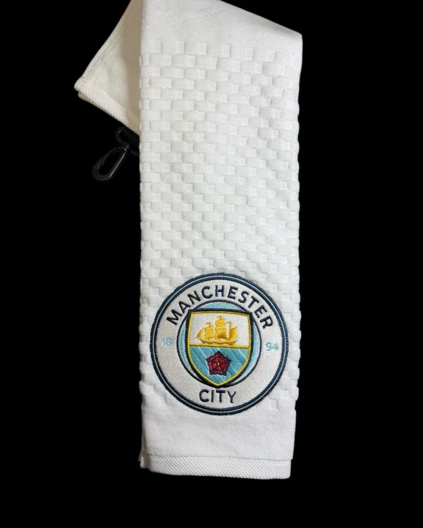 Manchester C-ity Golf Towel (6in X 23in) 55k Stitches Cotton (2 Logos)